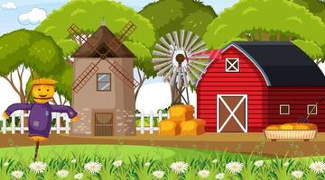 Empty farm scene with red barn and windmill vector