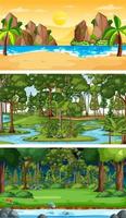 Set of different forest horizontal scenes in different times vector