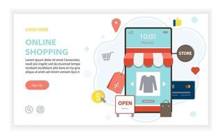 diseño vectorial de compras en línea, sitio web vector