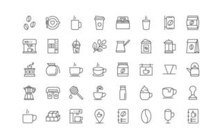 set of coffee thin line icons, drinks, tea, vector