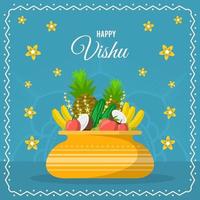 Flat Vishu Festivity with Blue Background vector