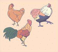 Hen set doodle style . imagination drawing style vector