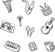 conjunto de instrumentos musicales de doodle vector