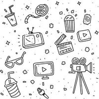 conjunto de iconos de cine doodle vector