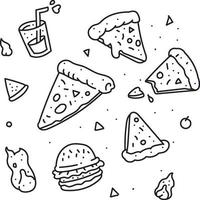 pizza doodle icon set vector