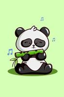 A cute panda blowing bamboo flute vector