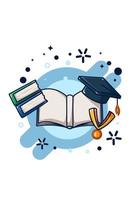 Illustration of books, graduation cap and medal vector