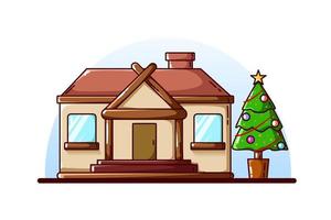 A big house and Christmas tree illustration vector