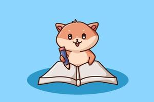 A cute hamster writing in a book vector