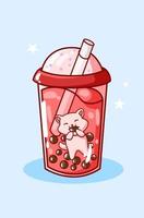 A cat in a red velvet flavored soft drink vector