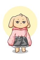 A cute dog wearing pink hoodie and jeans short vector illustration