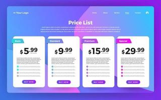 UI User Interface Price List vector