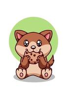 Cute brown dog eating cookies biscuit vector