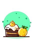 Oranges and brownie cake with cream vector