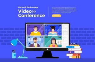 Team Doing Online Video Conference vector