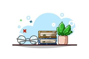 Glasses, books and ornamental plant vector