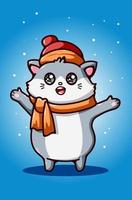 Cute cat wearing hat and scarf illustration vector