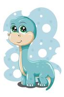 Un pequeño dinosaurio azul bebé lindo y pequeño, diseño de ilustración de vector de dibujos animados de animales