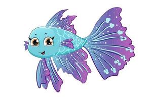 A cute blue purple betta fish, design animal cartoon vector illustration