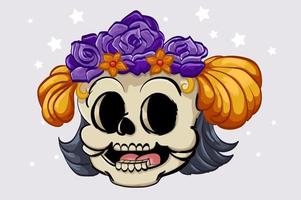 Skull cute wearing purple flowers crown illustration vector