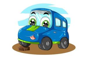 A illustration of a blue green car on blue sky background vector