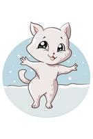 A little happy and funny white cat animal illustration