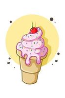 Ice cream with pink butter cream and cherry vector