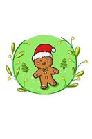 Biscuit man with Christmas hat, green background vector