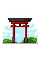 Japanese gate with sky background vector