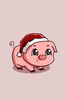 A cute baby pig with Christmas hat vector