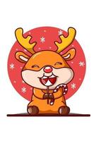 A little deer eating Christmas candy illustration vector