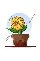 Yellow flower on pot illustration vector