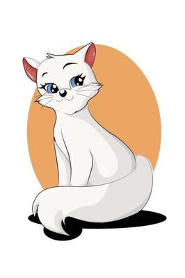 White cute cat with orange background and black shadow