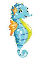 A cute blue and yellow seahorse, design animal cartoon vector illustration