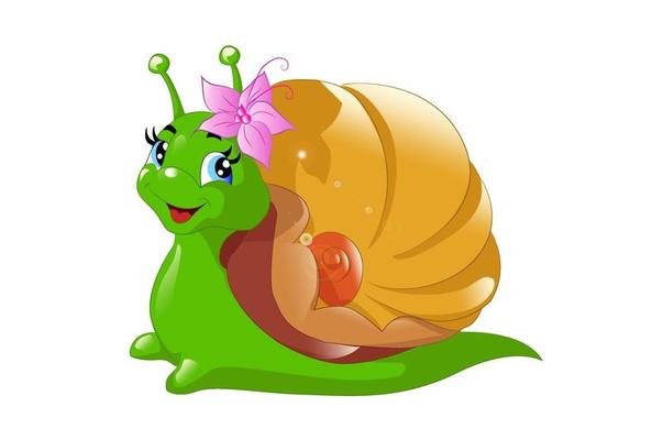 A beautiful green snail with a golden shell using a flower clip