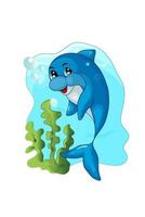 Happy, funny and cute blue dolphin vector