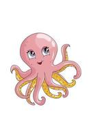 A beautiful and cute yellow pink octopus, design animal cartoon vector illustration