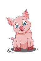 Un lindo cerdo rosa sonriendo en el barro, diseño de ilustración de vector de dibujos animados de animales