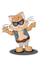 A yellow cool cat wearing black eyeglasses and gray jacket, design animal cartoon vector illustration