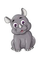 A happy gray horned rhino with purple eyes, design animal cartoon vector illustration