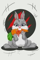 A little bad gray rabbit eating the carrot vector