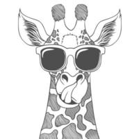 Giraffe wearing eyeglasses hand drawn vector illustration