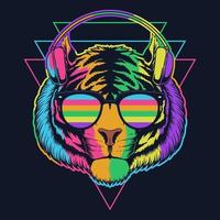 Auriculares de tigre con ilustración de vector de anteojos de colores