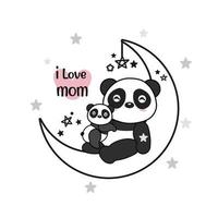 Mother's day card with Pandas. Panda mother hugging baby panda. vector