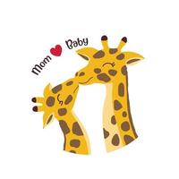 Mother's day card with Giraffes. Giraffe mother kissing baby giraffe. vector