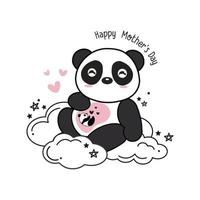 Mother's day card with Pandas. Panda mother hugging baby panda. vector