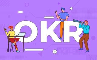 colorido equipo de personas que trabajan juntas en okr, resultado clave objetivo vector