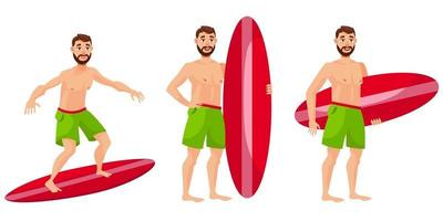 surfista en diferentes poses. vector