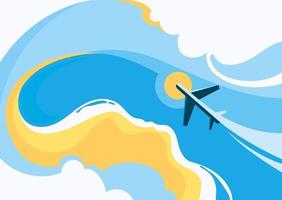 Banner template with coast and airplane. vector