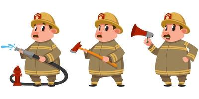 Fireman in different poses. vector